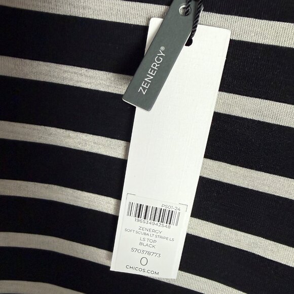 NWT Chico's Zenergy Soft Scuba Stripe Long Sleeve Top Black 0 Size Small NEW - Picture 6 of 10